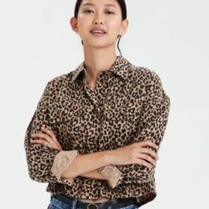 American Eagle Leopard Cropped Button Down Jacket